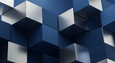 Abstract 3d rendering of chaotic blue cubes in empty space. Futuristic background for business presentations.の素材