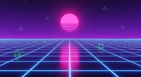 Retro 80s Retro Sci-Fi Background. 3d Renderingの素材