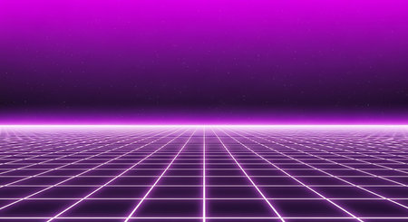 Futuristic background with glowing grid and space. Vector illustration.の素材