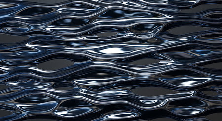 abstract metallic blue waves background, 3d rendering, computer digital illustration.の素材