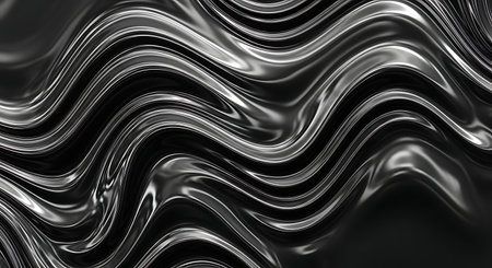 Black and white liquid wavy background. 3d rendering, 3d illustration.の素材