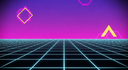 Retro futuristic background with neon lights. 80s style. 3D Renderingの素材