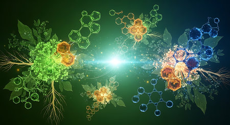 vector abstract background with DNA molecules, medical research and development concept.の素材