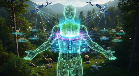 Glowing medical hologram in modern office interior. 3D renderingの素材