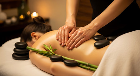 Young woman having a massage in a spa salon. Beauty treatment concept.の素材