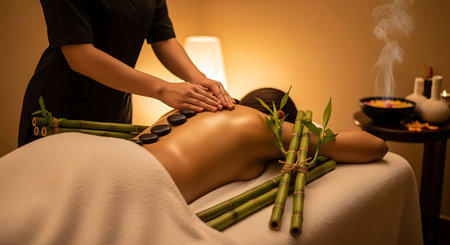 Young woman having a massage in a spa salon. Body care concept.の素材