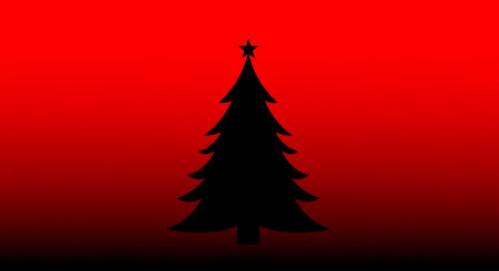 Silhouette of a Christmas tree on a red background. Vector illustrationの素材