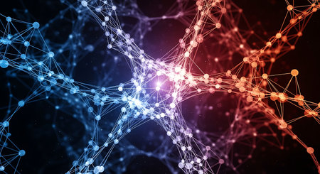 3D rendering of abstract technology concept. Network connection structure on dark backgroundの素材