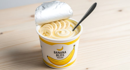 A box of Bananas Yogurt. Bananas Yogurt is a sweet, creamy, and soft, vanilla flavored yogurt.の素材