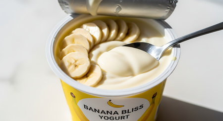 Close up of a can of Bananas yogurt in Melbourne, Australiaの素材