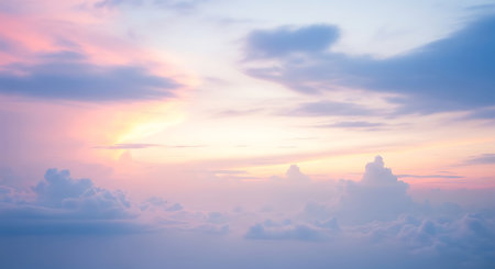 Sunset sky background with tiny clouds. Panoramic view.の素材