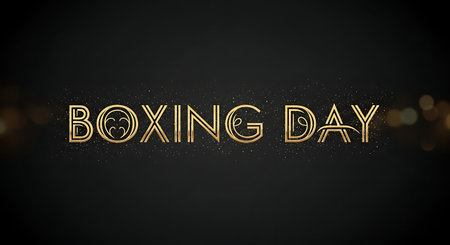 Boxing Day golden lettering on black background. 3D renderingの素材