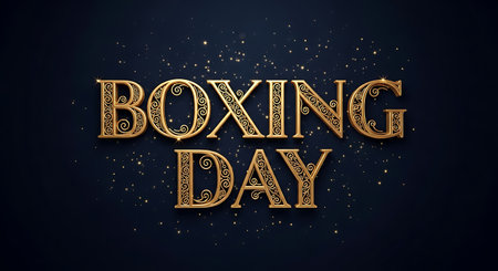Boxing Day. Gold lettering on dark background. Vector illustration.の素材