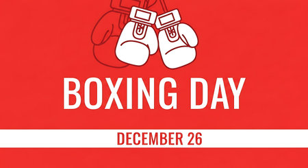 Boxing Day banner with pair of boxing gloves. Vector illustration.の素材