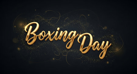 Happy Boxing Day gold lettering on black background. Vector illustration.の素材