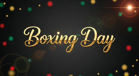 Happy Boxing Day banner. Golden lettering on black background. Vector illustration.の素材