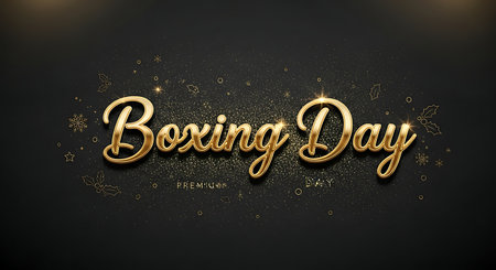 Happy Boxing Day gold text on black background. Vector Illustration.の素材
