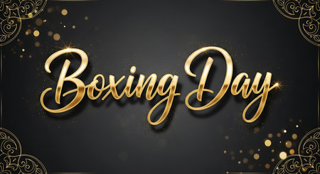 Happy Boxing Day gold lettering on black background. Vector illustration.の素材