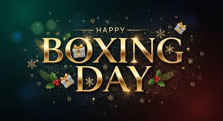 Happy Boxing Day. Greeting card with lettering and gift boxes. Vector illustration.の素材