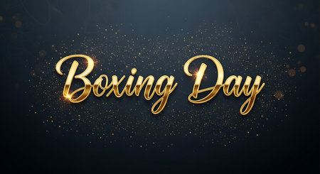 Happy Boxing Day. Gold lettering on black background. Vector illustration.の素材