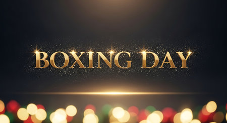 Boxing day banner with golden sparkles on dark background. Vector illustrationの素材