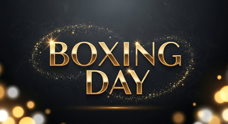 Boxing Day. Golden text on black background. Vector Illustrationの素材