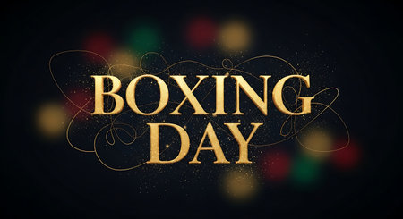 Boxing Day. Gold lettering on dark background. Vector illustration.の素材