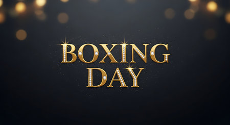 Boxing Day. Golden lettering on dark background. Vector illustration.の素材