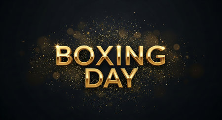 Boxing Day. Golden glittering text on black background. Vector illustrationの素材