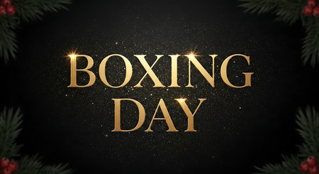 Boxing Day. Golden lettering on black background. Vector illustration.の素材