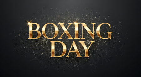 Boxing Day. Gold lettering on black background. Vector illustration.の素材