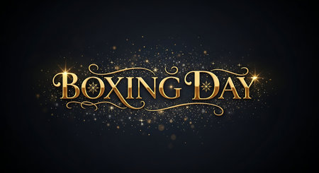 Boxing Day. Golden lettering on black background. Vector illustration.の素材