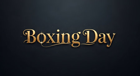 Boxing Day. Golden lettering on black background. Vector illustration.の素材