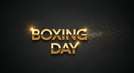 Boxing Day. Golden text on black background. Vector illustration.の素材