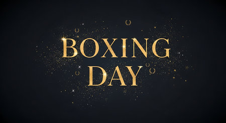 Boxing Day. Golden lettering on black background. Vector illustration.の素材