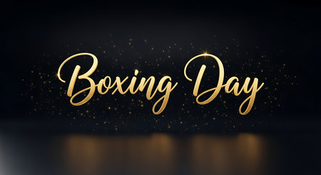 Boxing Day. Golden lettering on black background. Vector illustration.の素材
