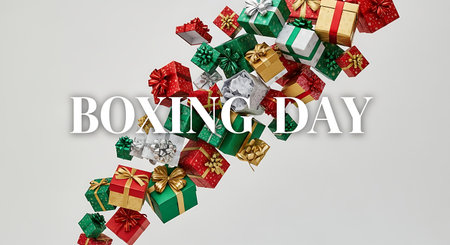Boxing Day with many gift boxes on white background. 3D renderingの素材