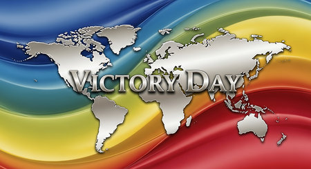 World map on a colorful background with the words VICTORY DAYの素材