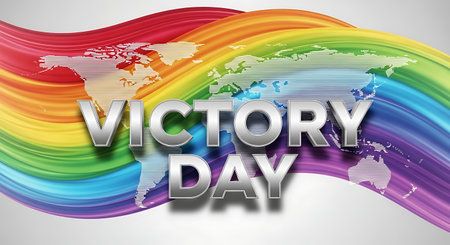 VICTORY DAY on the rainbow wave background. Vector illustration.の素材