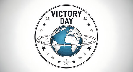 VitORY DAY graphic with earth globe and stars on white backgroundの素材