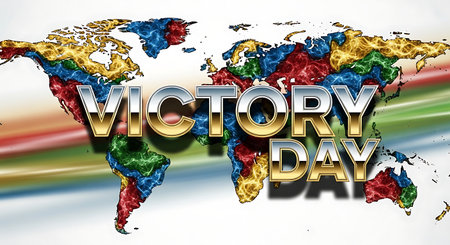 Victory Day 3D Illustration as a Background with World Mapの素材