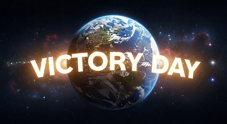 VICTORY DAY - text on the background of the Earth.の素材