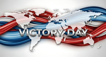 Vector illustration of Victory Day background with world map and red ribbon.の素材