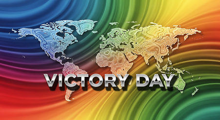 World Day concept with world map on rainbow background. Vector illustration.の素材