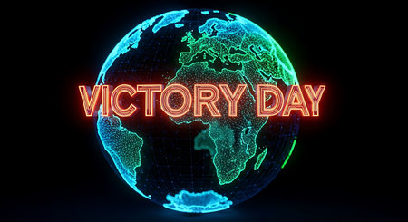 3D Illustration of a Globe with the words Victory Day.の素材