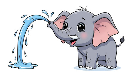 illustration of cute baby elephant drinking water on a white background.の素材