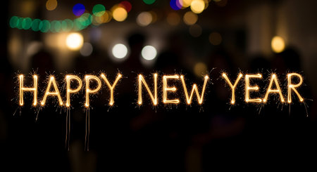 Happy new year written with Sparkle firework on bokeh backgroundの素材