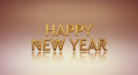 Happy New Year 3d gold text on blurred background. 3D renderingの素材