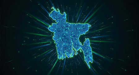 Circuit board map of Bangladesh. Technology, internet, network concept. Vector illustration.の素材