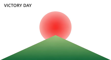 Illustration of World Environment Day Background with a Red Sun and Green Mountainの素材